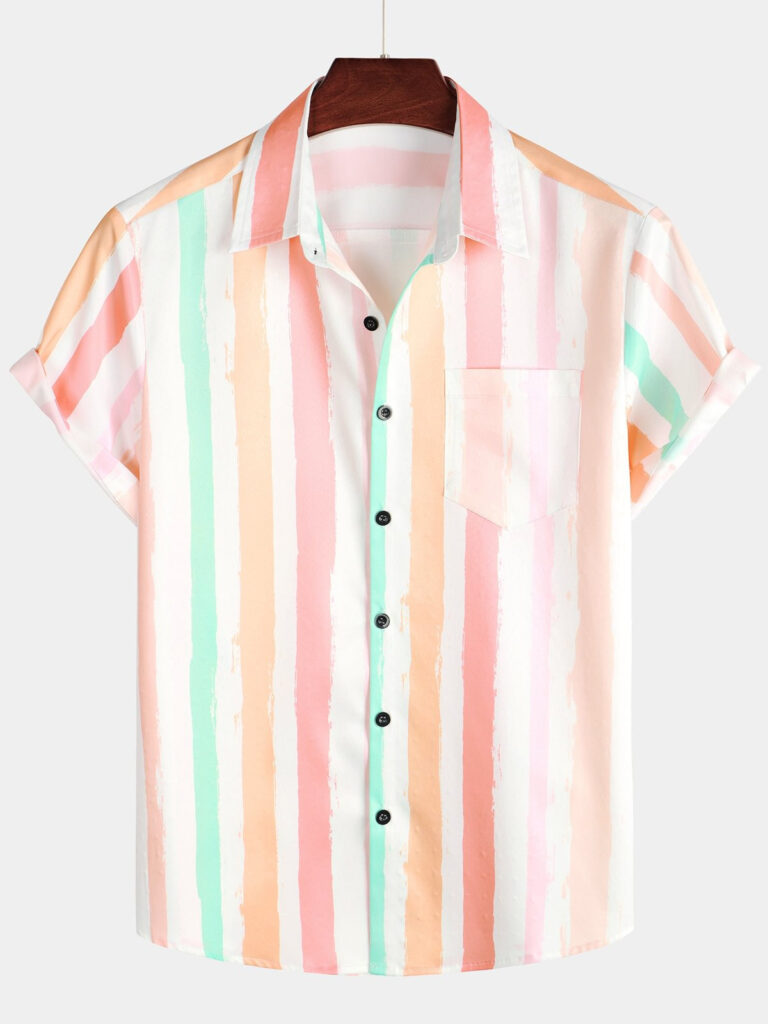 Men's Striped Fashionable Loose Short-Sleeve Shirt