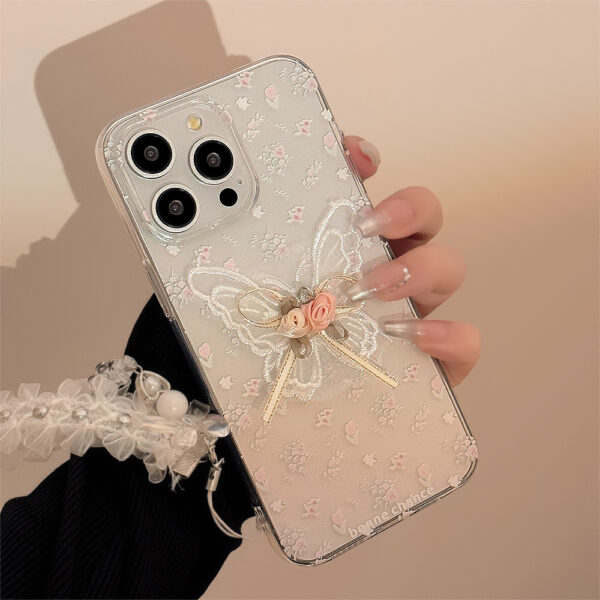 Aesthetic Embroidered Butterfly Flower Phone Case With A Transparent Lace Pendant - Image 5