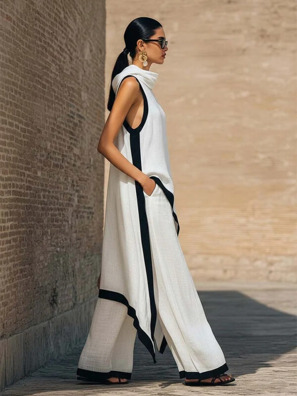 Irregular-cut Hooded Sleeveless Set - Image 17