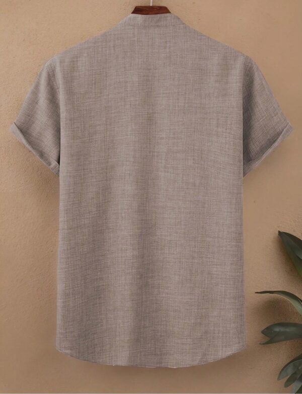 Mens Casual Short-sleeve Solid-color Shirt With A Turn-down Collar - Image 10
