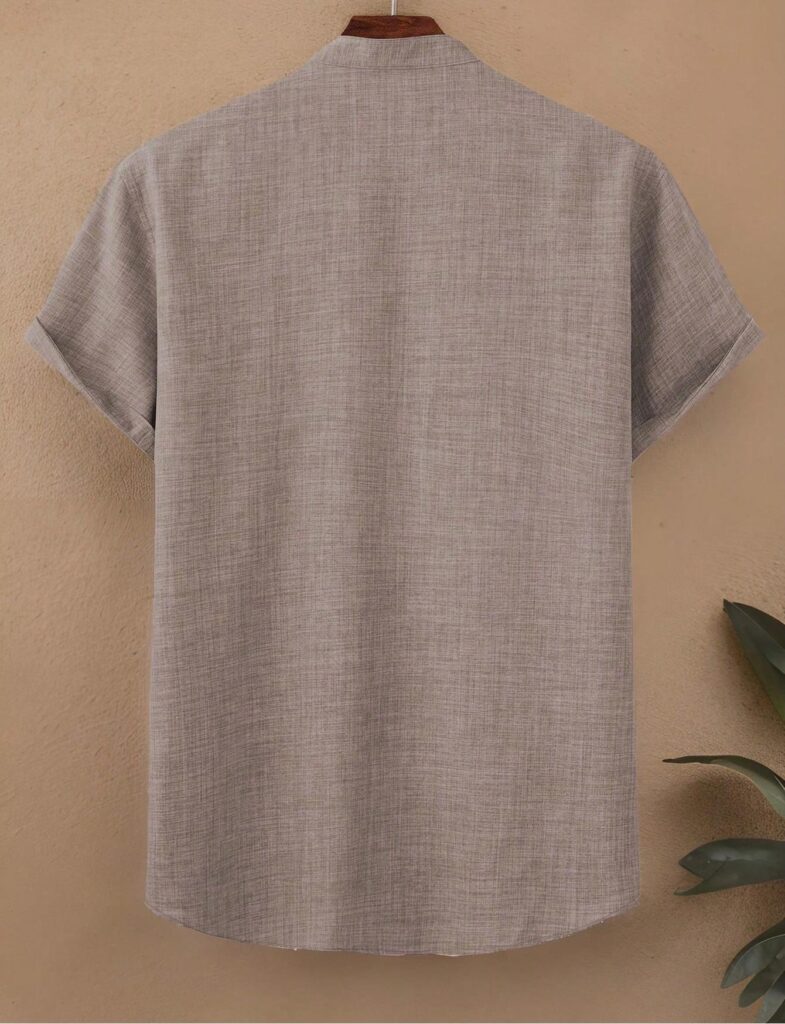 Mens Casual Short-sleeve Solid-color Shirt With A Turn-down Collar