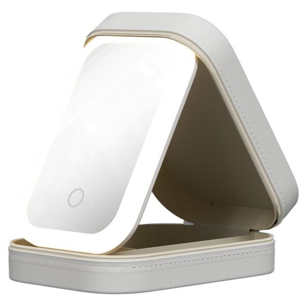 Makeup Storage Box With LED Light Mirror Portable Travel Makeup Cosmetics Storage Box Touch Light Storage Organizer - Image 4