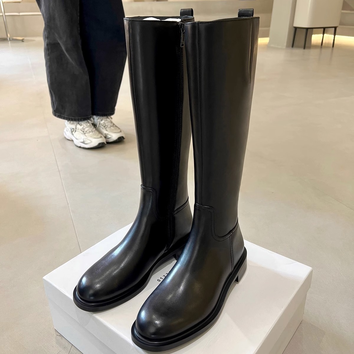 Knee-high Fleece-lined Round-toe Low-heeled With Side Zippers Womens High-rise Riding Boots - Image 3