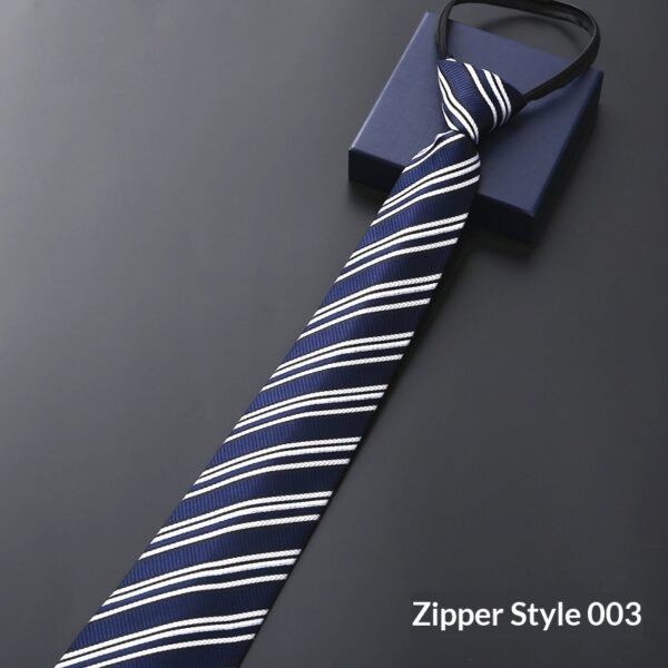 Mens Business Formal Zipper Tie With Blue Stripes - Image 10