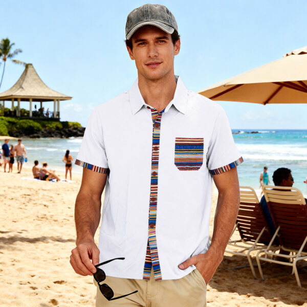Men's Contrasting-Color Beach Short-Sleeve Casual Shirt - Image 67
