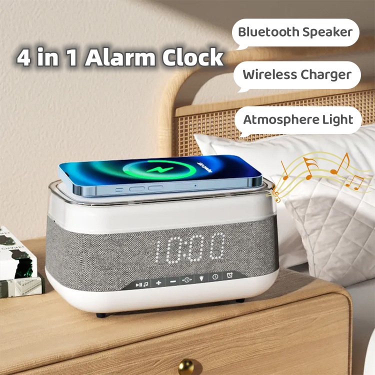 Intelligent Multifunctional Alarm Clock Bluetooth Speaker Wireless Charger Fast Charge Clock Atmosphere Night Light Home Decor - Image 1