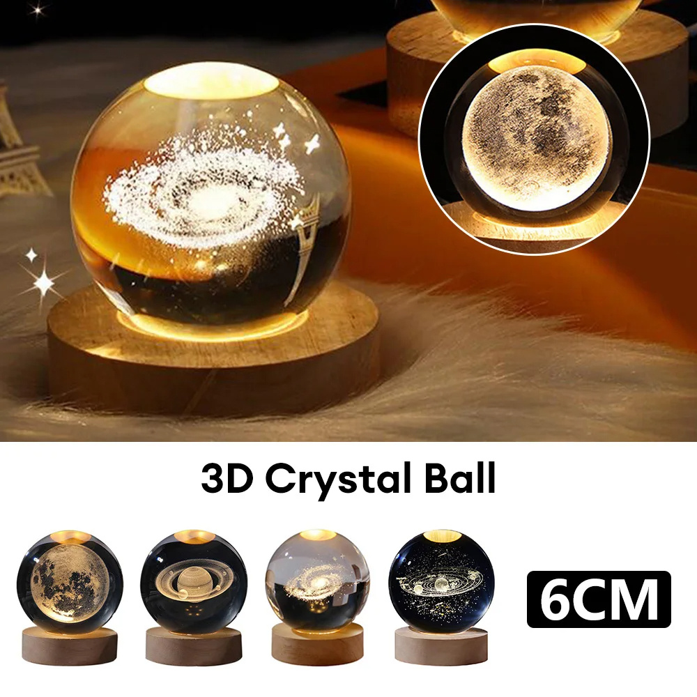 Luminous Starry Sky And Planets Moon Moon Crystal Ball Small Night Lamp Projection Ambience Light Creative Gift New Strange Gift - Image 1