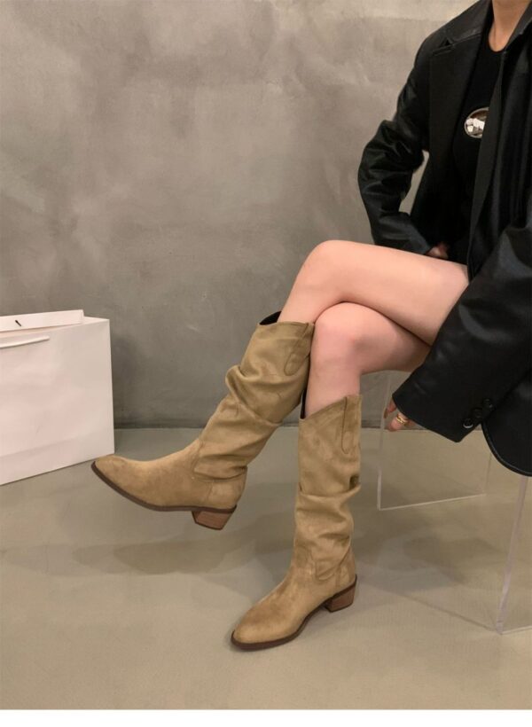 Retro-style Pointed-toe Womens Shoes Chunky-heeled High Niche Minimalist Versatile Boots - Image 7