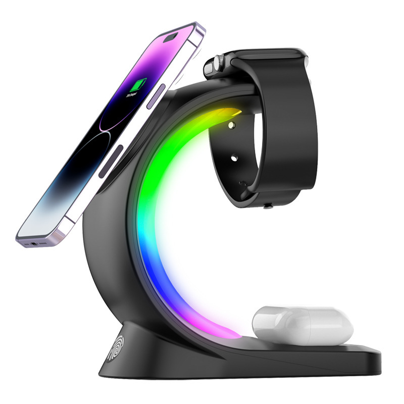 4 In 1 Magnetic Wireless Charger Fast Charging For Smart Phone Atmosphere Light Charging Station For Airpods Pro I-phone Watch - Image 28