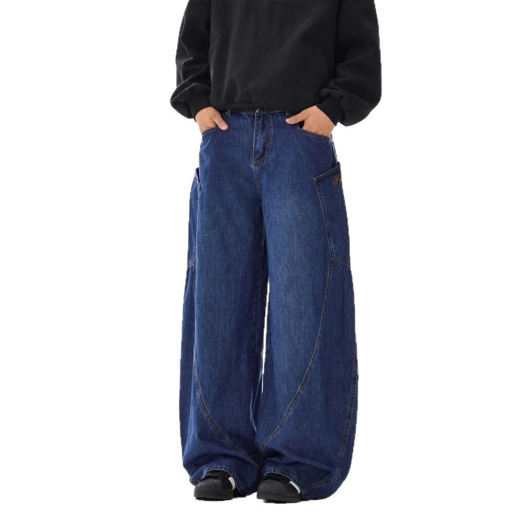 American-style Vintage Design Scimitar Workwear Jeans For Men And Women