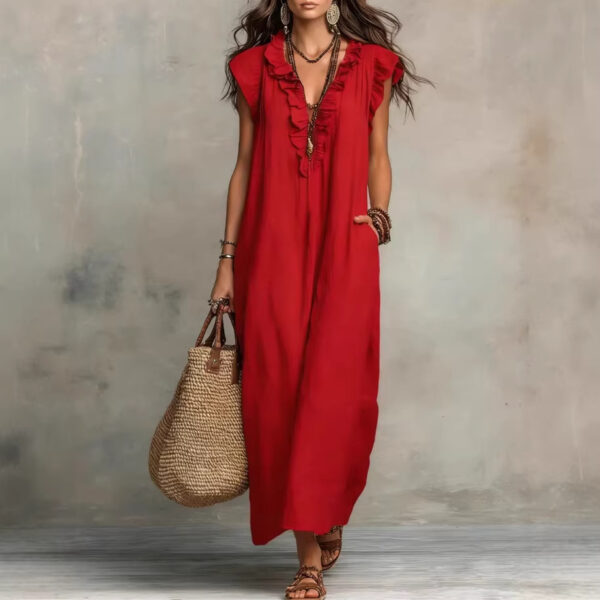 Women's Spring Summer Pocket Ruffle Elegant Dress - Image 7