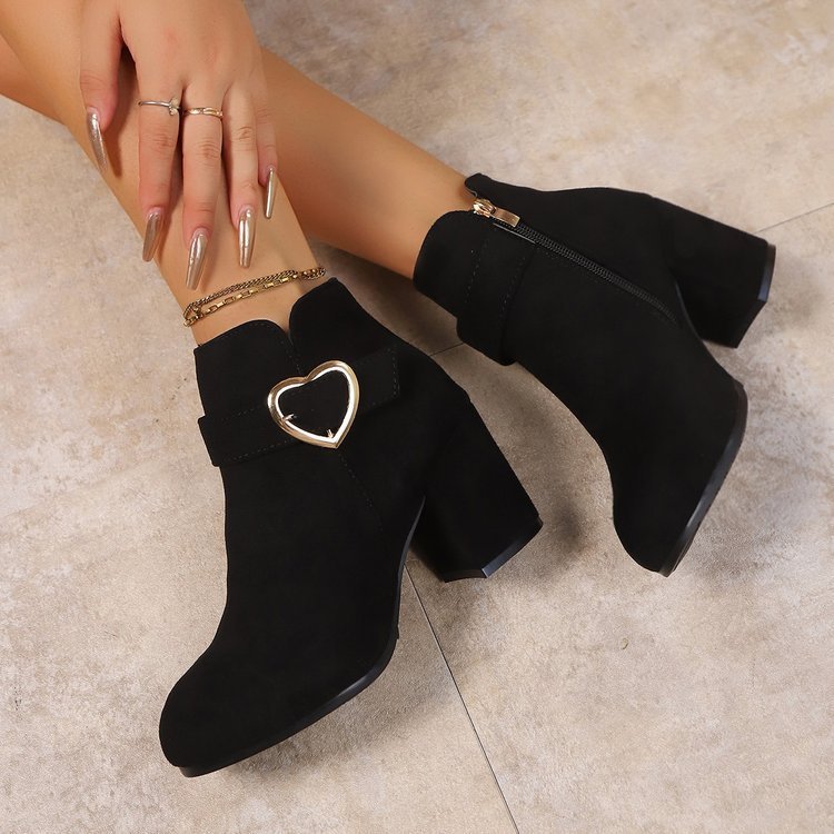 Plus-size British-style Square-toe High-heeled Versatile Womens Ankle Boots