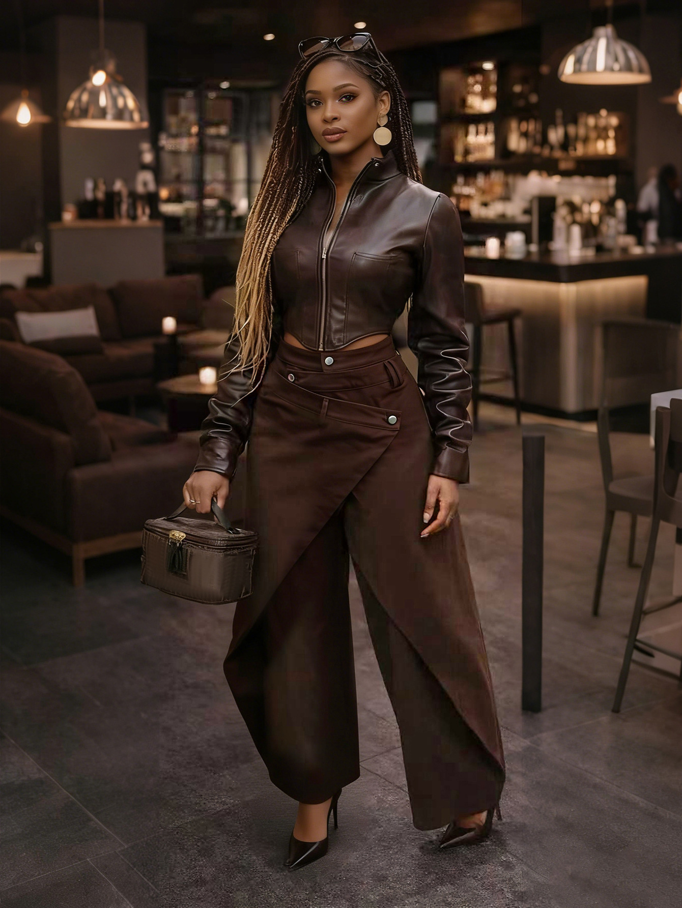 Retro High-waisted Cross-over Metal Buckle Irregular Wide-leg Pants - Image 5