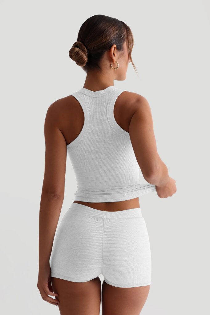 Womens Casual Solid-Colored Crew-Neck Slim-Fit Tank Top And High-Waist Shorts Set