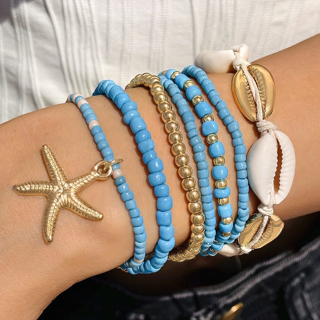 Shell Jewelry Bohemian Resort-Style Beaded Braided Bracelet With Starfish And Seed Beads