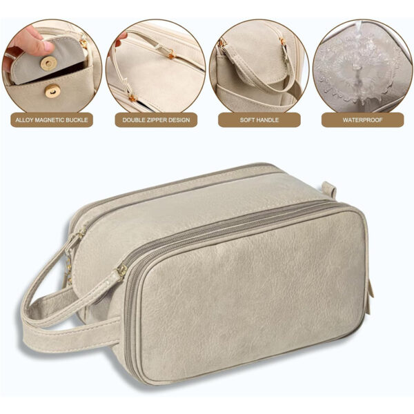 Travel Toiletry Bag For Women Men, Large Travel Toiletry Organizer Makeup Bag, Hanging Cosmetic Bag Kit Leather Skin Care Waterproof Shaving Bag - Image 2