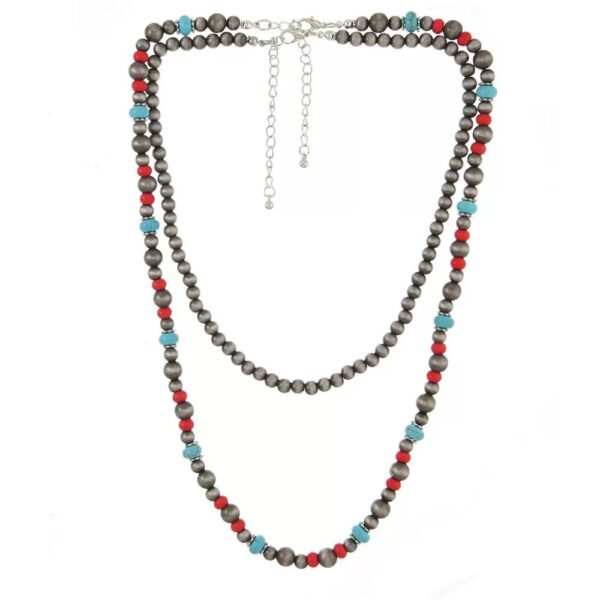 Cross-border New Earrings And Necklace 2-piece Set Fashion Turquoise Beaded Earrings And Necklace - Image 2