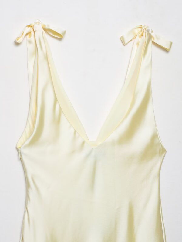 Womens Bow-Decorated Satin-Feel Dress - Image 6