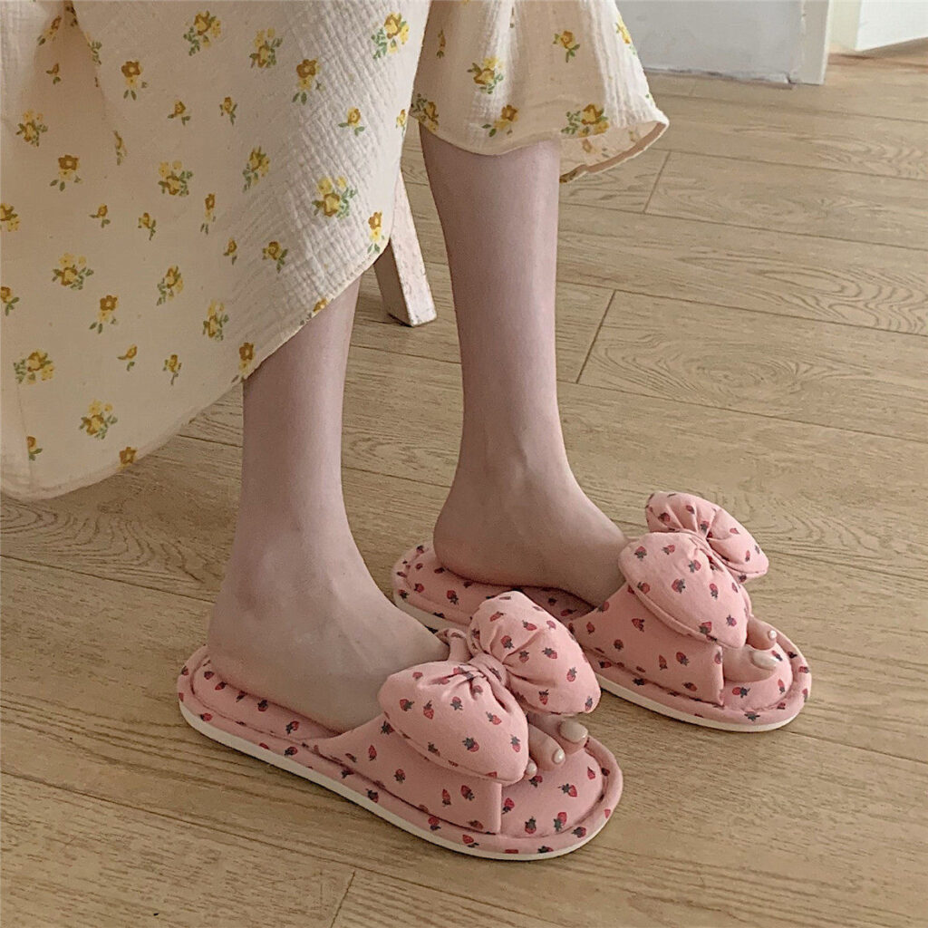 Household Sweet Bow-Knot Womens Cotton And Linen Slippers