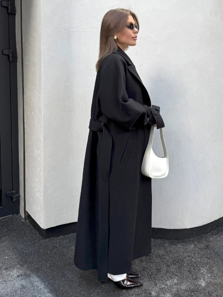 Fashionable Commuter-Style Lapel-Collar Split Loose Long Coat