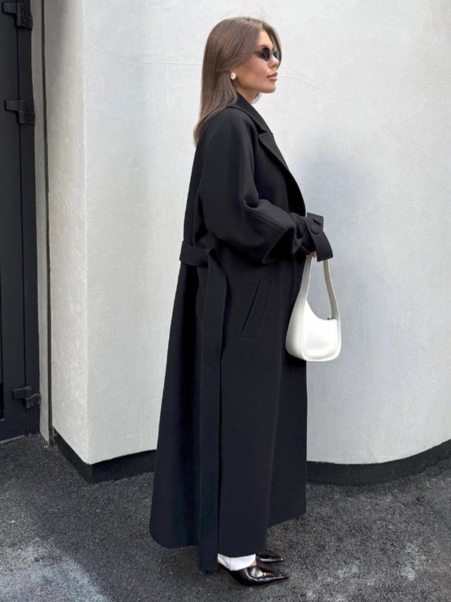 Fashionable Commuter-Style Lapel-Collar Split Loose Long Coat - Image 11