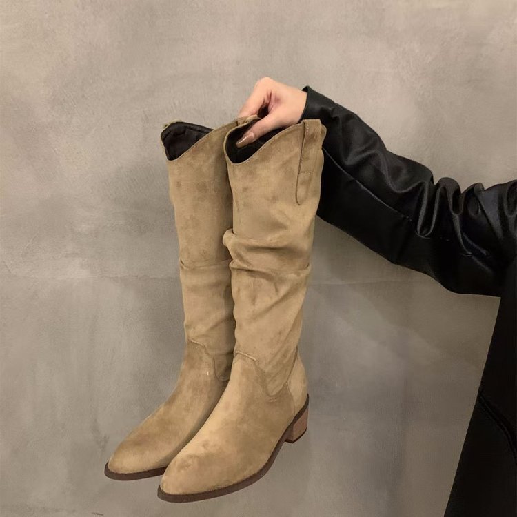 Retro-style Pointed-toe Womens Shoes Chunky-heeled High Niche Minimalist Versatile Boots