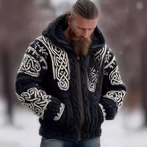 Men's Zippered Dual Pocket Casual Printed Hoodie - Image 10