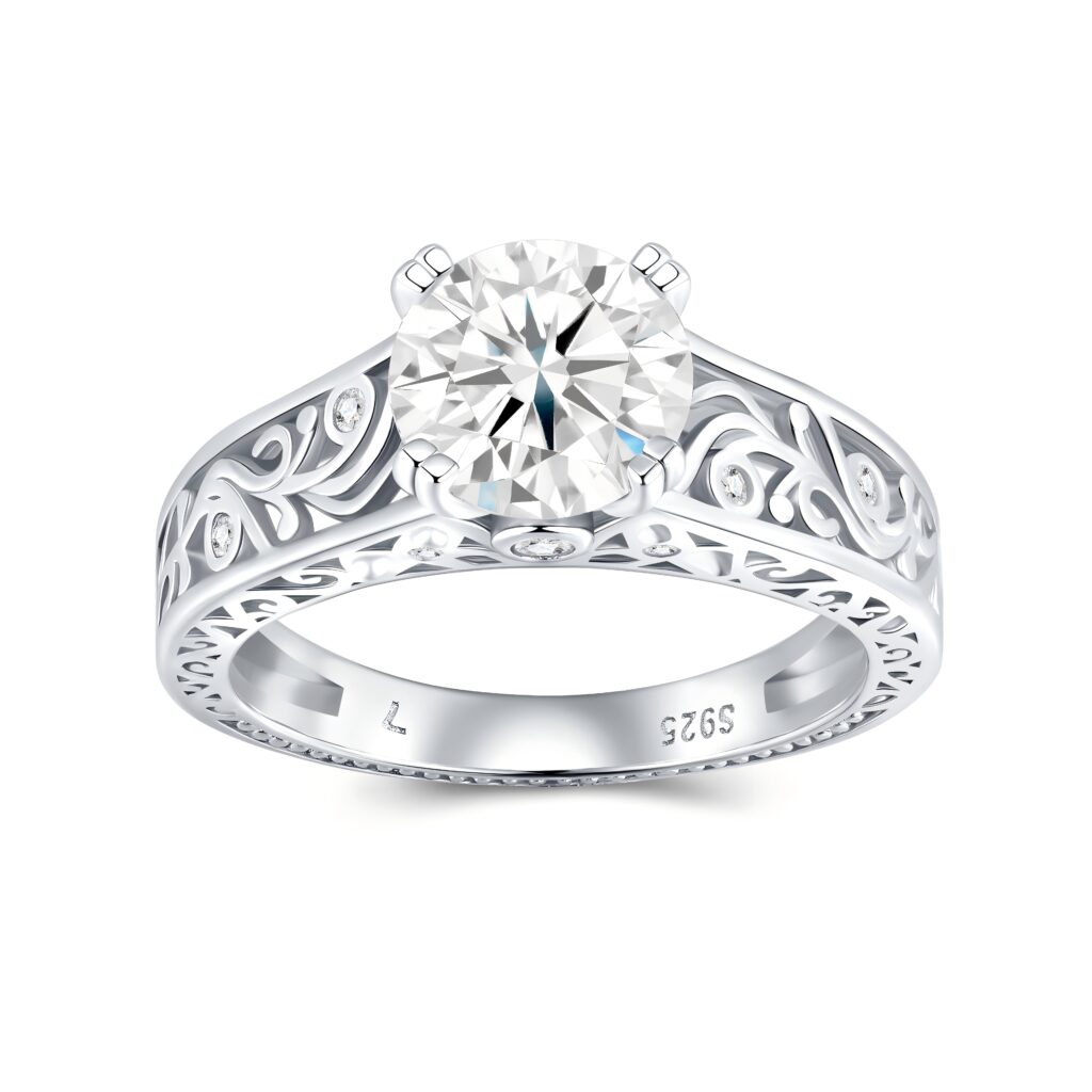 2-carat Luxury Fashion Minimalist Trend Jewelry Silver Ring Set With Top-quality Moissanite, Made Of S925 Silver With Electroplated Platinum.