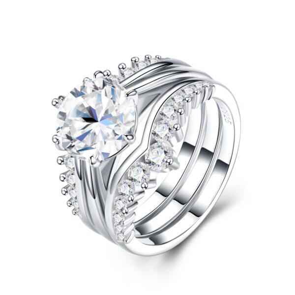 3-carat Luxury Fashion Minimalist Trend Jewelry Silver Ring Set With Top-quality Morganite. Made Of S925 Silver With Electroplated Platinum. For Ladies. - Image 11