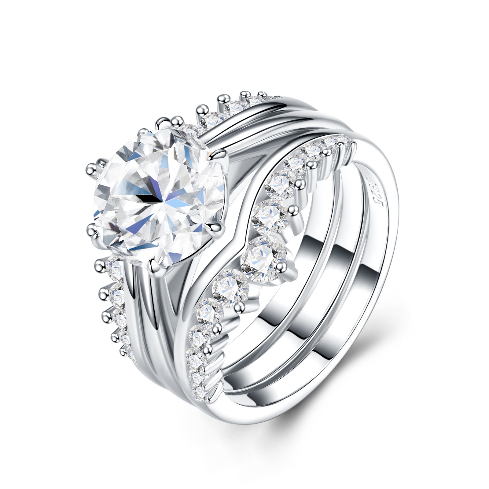3-carat Luxury Fashion Minimalist Trend Jewelry Silver Ring Set With Top-quality Morganite. Made Of S925 Silver With Electroplated Platinum. For Ladies. - Image 11