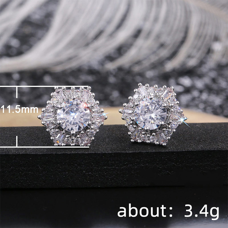1 Pair Sparkly Hexagon Full Cubic Zirconia Stud Earrings For Women, Luxury Shiny Hypoallergenic Earrings For Daily Wear Wedding Party - Image 6