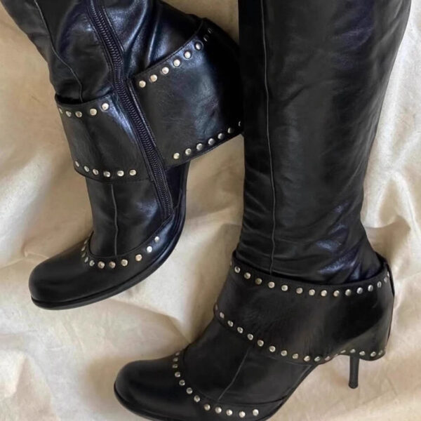 Studded Round-toe Fashion Over-the-knee Boots With A Thin Heel - Image 5