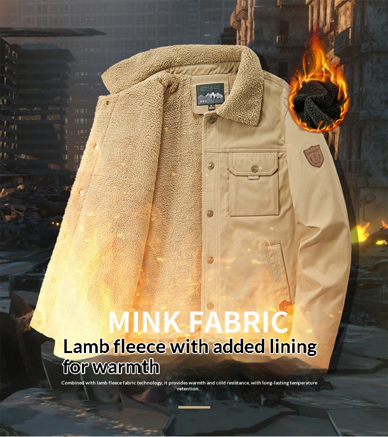 Washed Jacket For Men Fleece-lined And Thickened Lambswool Casual Style - Image 18
