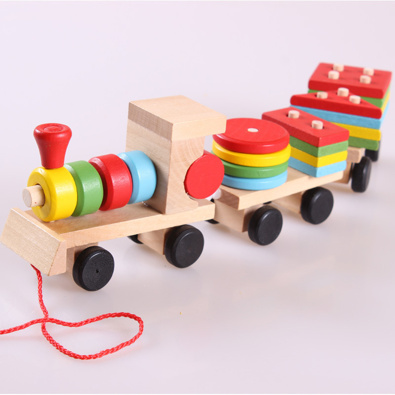 Wooden Train Three-section Tractor Toy Children