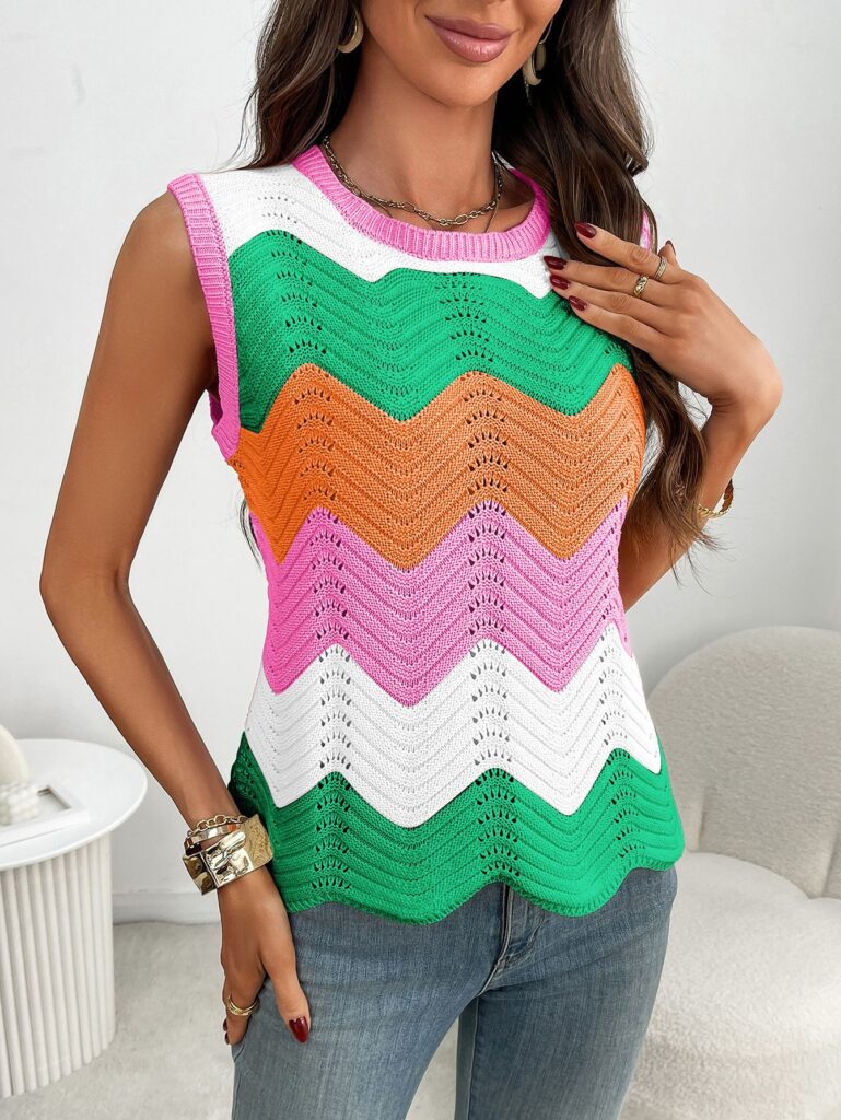 Summer Crew-Neck Knitted Top Dopamine Short Sleeves