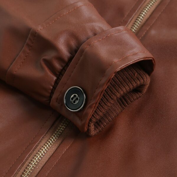Mens Winter Warm Zip-Up Stand Collar Slim-Fit Leather Jacket Coats - Image 12