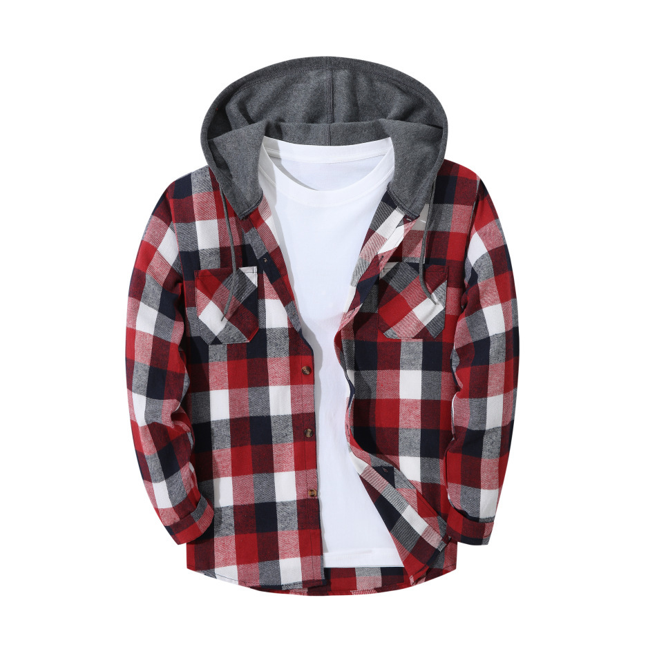 Mens Trendy Plaid Hooded Jacket - Image 5