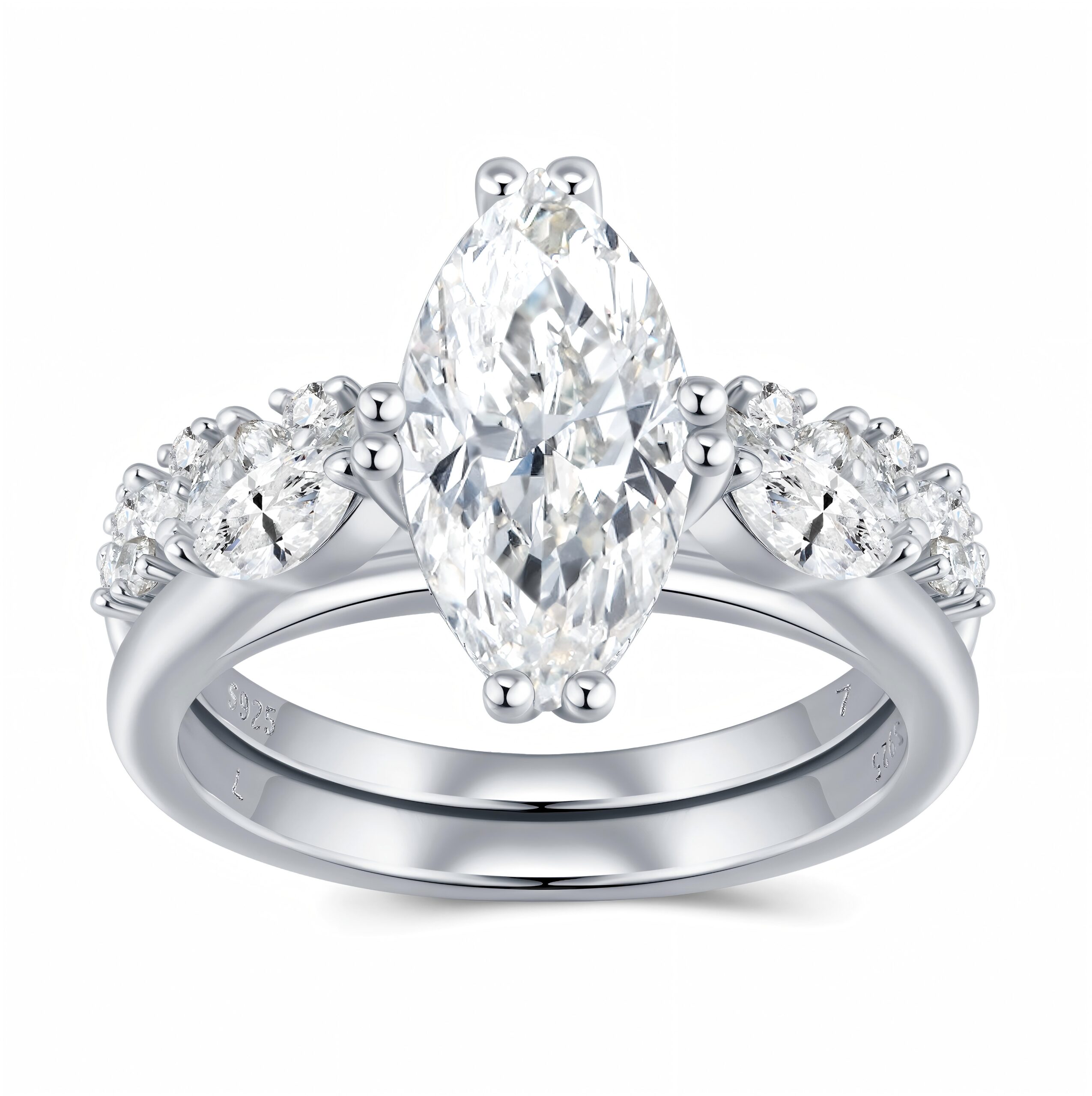 Engraved With Top-quality Moissanite, This Luxurious And Fashionable Minimalist Jewelry Set Features Exquisite Silver Accessories For Ladies. Made Of S925 Silver With Electroplated Platinum. - Image 1