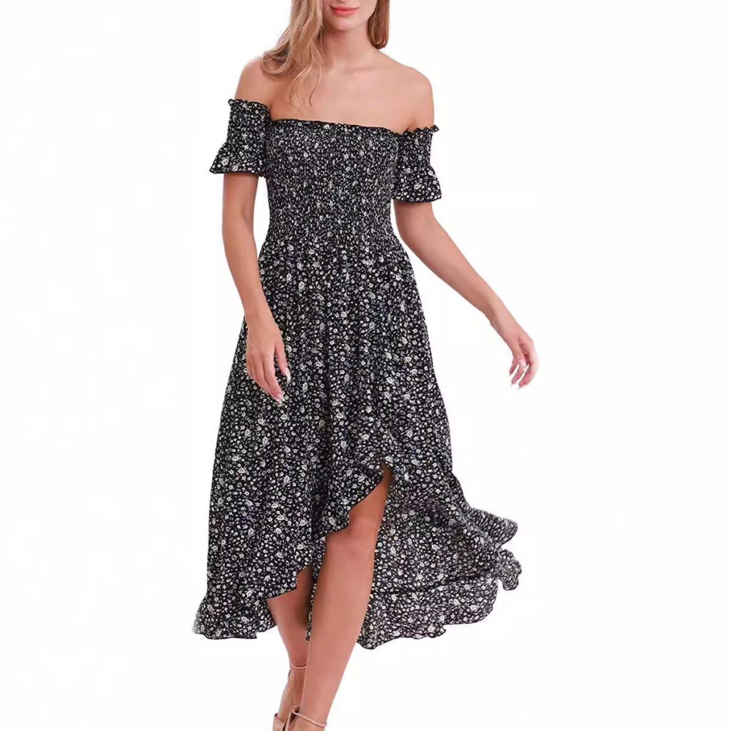 Summer Off Shoulder Bohemian Printed A Line Beach Dress
