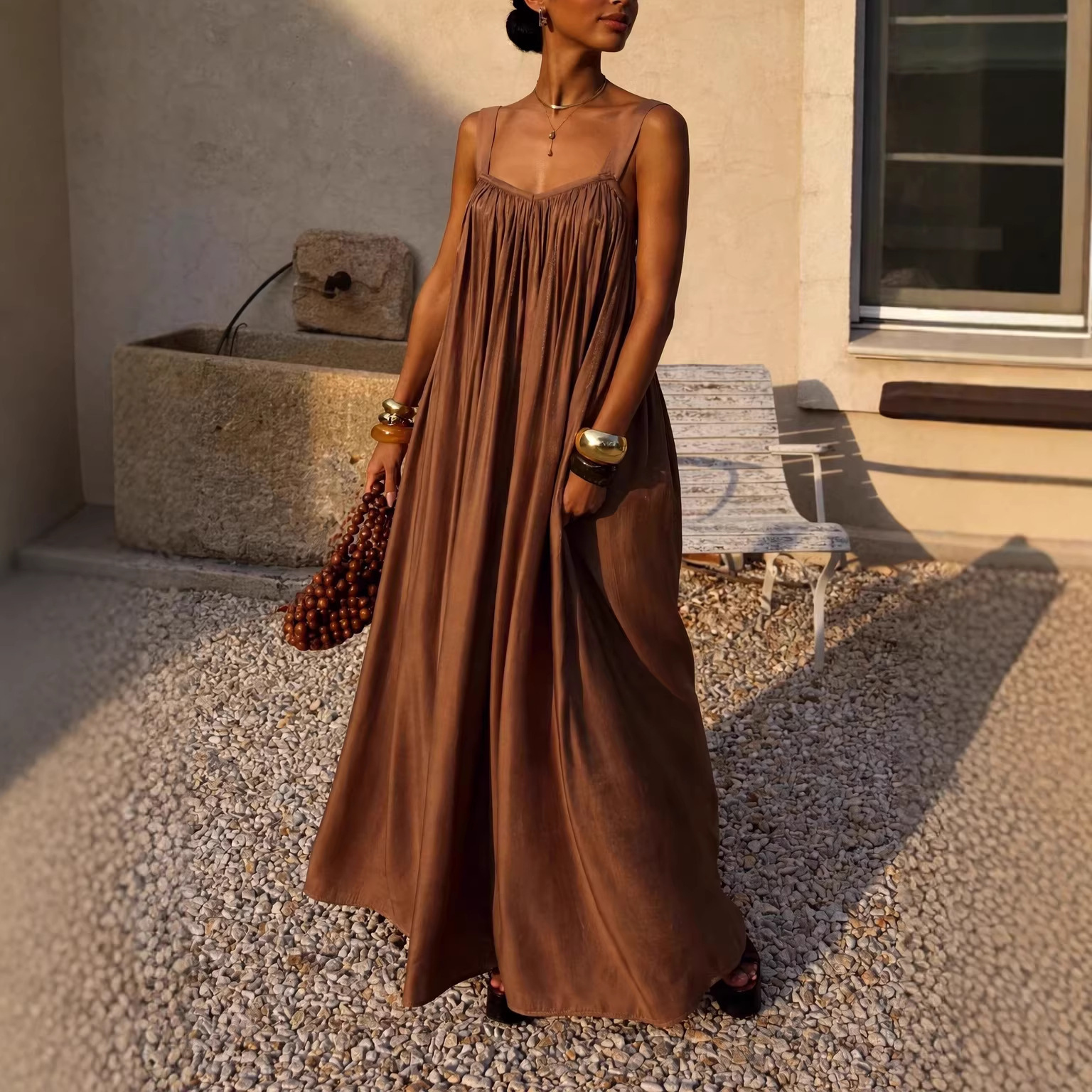 French-style Elegant Pleated Slip Dress - Image 1