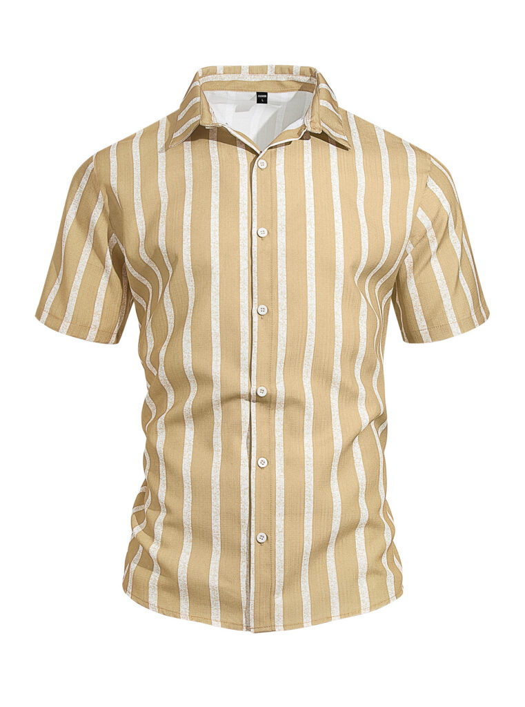 Men's Plus-Size Light Mature Lapel Striped Short-Sleeve Shirt