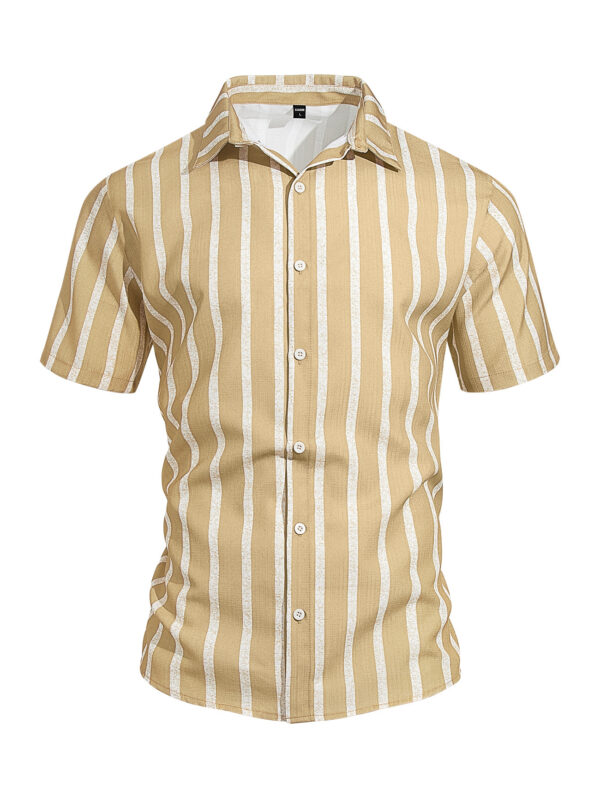 Men's Plus-Size Light Mature Lapel Striped Short-Sleeve Shirt - Image 4