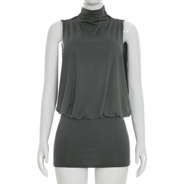 Simple And Elegant Sleeveless Turtleneck Mini Dress For Women - Image 26