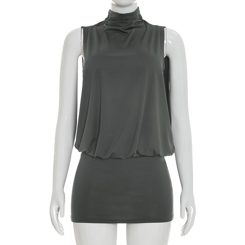 Simple And Elegant Sleeveless Turtleneck Mini Dress For Women - Image 26