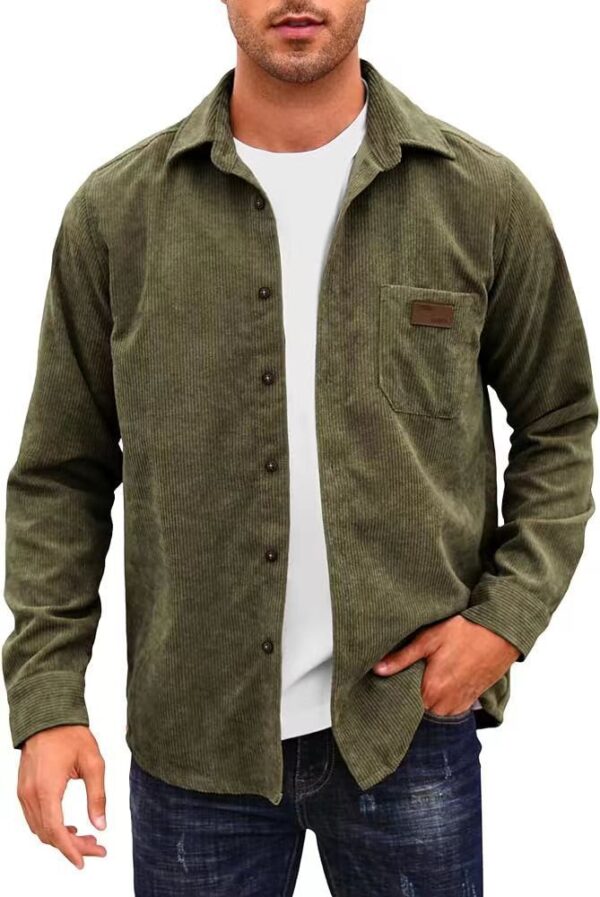 Solid-Color Casual Lapel Corduroy Long-Sleeve Cardigan - Image 17