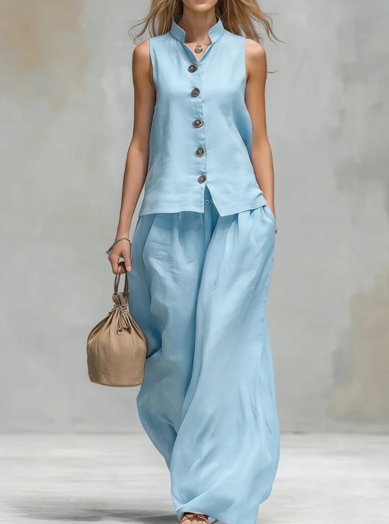 Fashionable Casual V-Neck Vest And Pants Set