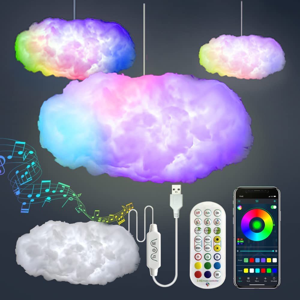 USB Cloud Light APP Control Music Synchronization 3D RGBIC Ambient Light Lightning Simulation Clouds Bedroom Room Light - Image 1