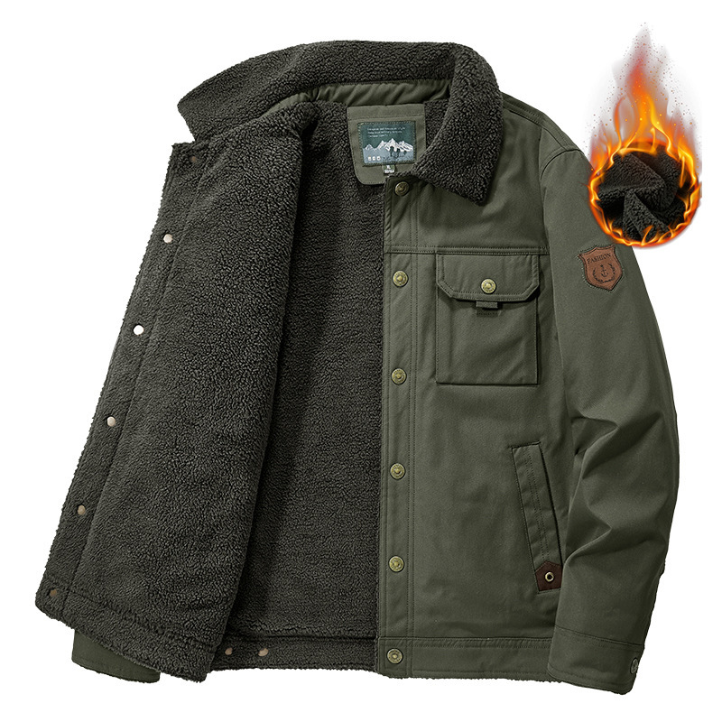 Washed Jacket For Men Fleece-lined And Thickened Lambswool Casual Style - Image 30