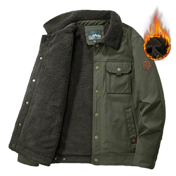Washed Jacket For Men Fleece-lined And Thickened Lambswool Casual Style - Image 4