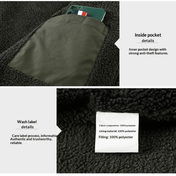 Washed Jacket For Men Fleece-lined And Thickened Lambswool Casual Style - Image 11